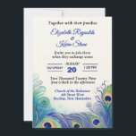 Pastel Green en Blues Peacock Feathers Wedding Kaart<br><div class="desc">en kleurrijke pauwenveren trouwuitnodiging, verander de tekst zelf wanneer u bestelt</div>