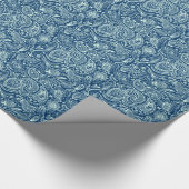 Pastel Green en Navy Blue Floral Paisley Pattern Cadeaupapier (Hoek)