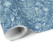 Pastel Green en Navy Blue Floral Paisley Pattern Cadeaupapier (Rol Hoek)
