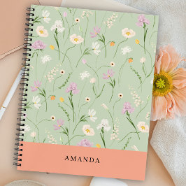 Pastel Green Floral Grace Schattige Stijlvol Trend Notitieboek