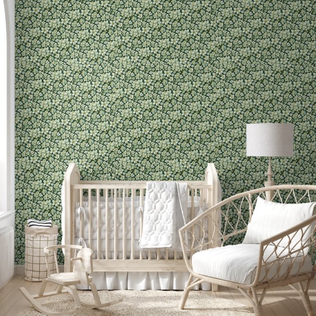 Pastel Green Floral Wallpaper Behang (Kinderen)