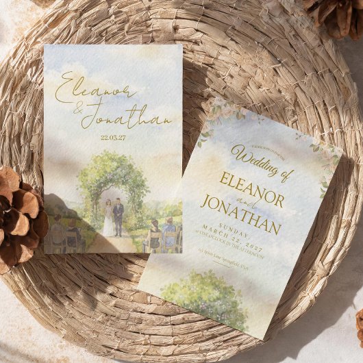 Pastel Green Floral Watercolor Outdoor Wedding Kaart