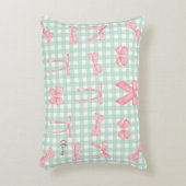 Pastel Green Gingham Pink Bow Accent Kussen (Voorkant(Verticaal))