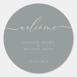 Pastel Green Ivory Signature Calligraphy Welcome Ronde Sticker