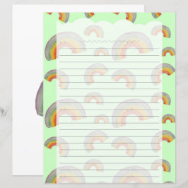 Pastel Green Kawaii Rainbow Stationery Paper