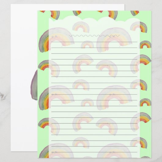 Pastel Green Kawaii Rainbow Stationery Paper (Voorkant / Achterkant)