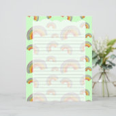 Pastel Green Kawaii Rainbow Stationery Paper (Staand voorkant)