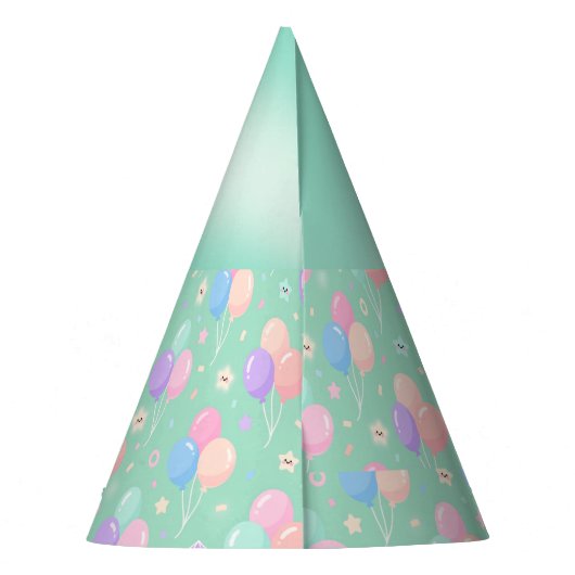 Pastel Green Kids Birthday Party Hats with Balloon Feesthoedjes (Achterkant)