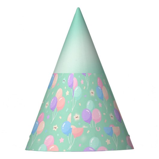 Pastel Green Kids Birthday Party Hats with Balloon Feesthoedjes (Voorkant)