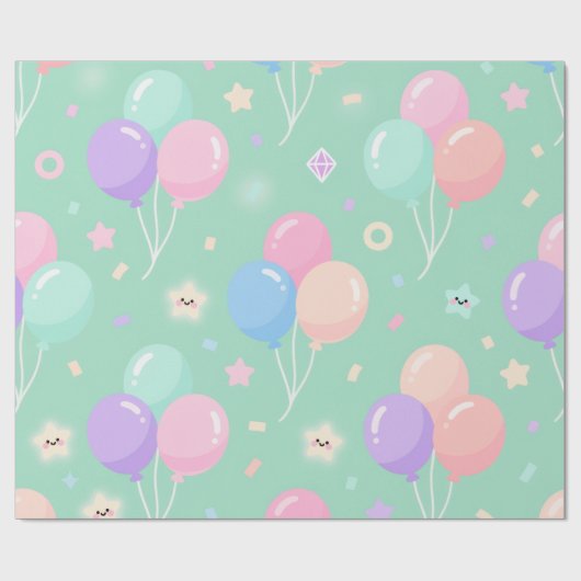 Pastel Green Kids Birthday Wrapping Paper Cadeaupapier (Vlak)