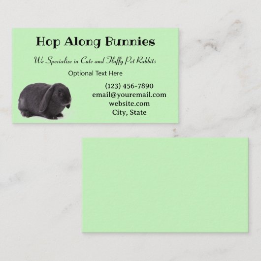 Pastel Green Mini Lop Bunny Rabbit Breeder Visitekaartje (Voorkant / Achterkant)