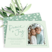 Pastel Green Modern Arch Peace Joy Foto Kerstmis Feestdagenkaart