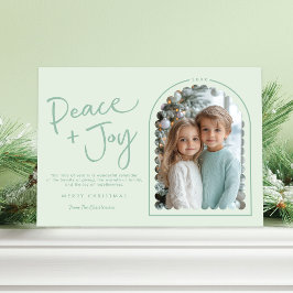 Pastel Green Modern Arch Peace Joy Foto Kerstmis Feestdagenkaart