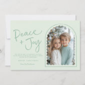 Pastel Green Modern Arch Peace Joy Foto Kerstmis Feestdagenkaart (Voorkant)