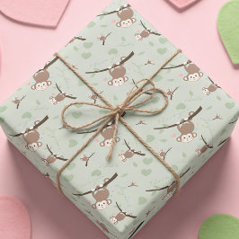 Pastel Green Monkey Valentine Wrapping Paper  Cadeaupapier