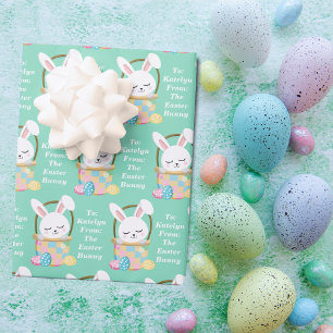 Pastel Green Paashaas Gepersonaliseerde kinderscho Inpakpapier Vel