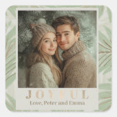 Pastel Green Palm Tree Vakantiefoto Vierkante Sticker (Voorkant)