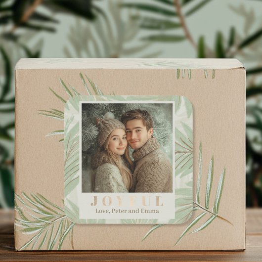 Pastel Green Palm Tree Vakantiefoto Vierkante Sticker