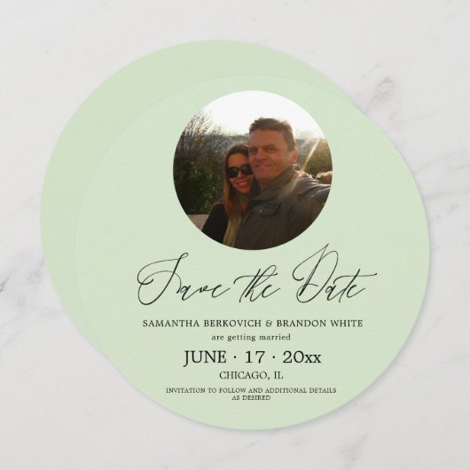 Pastel Green Photo Sla de datum Ronde Uitnodiging  (Voorkant / Achterkant)