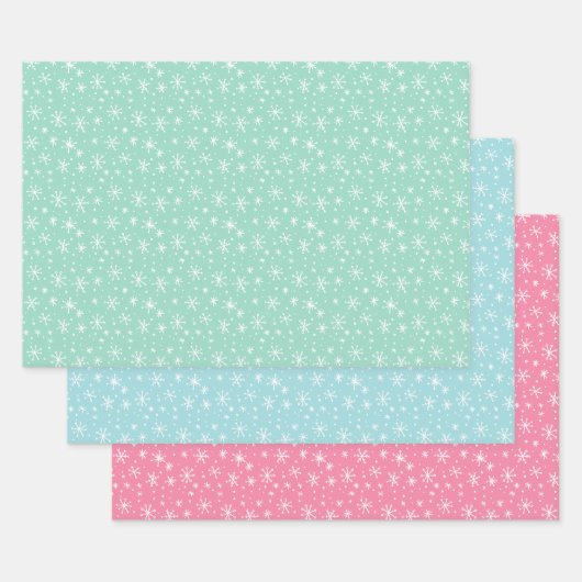 Pastel Green, Pink en Blue Snowflake Holiday Inpakpapier Vel (Set)