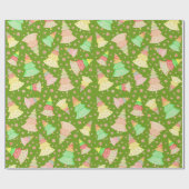 PASTEL GREEN PINK YELLOW HOLIDAY CHRISTMAS TREES CADEAUPAPIER (Vlak)