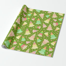 PASTEL GREEN PINK YELLOW HOLIDAY CHRISTMAS TREES CADEAUPAPIER
