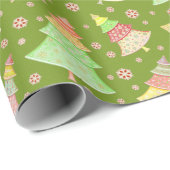 PASTEL GREEN PINK YELLOW HOLIDAY CHRISTMAS TREES CADEAUPAPIER (Rol Hoek)