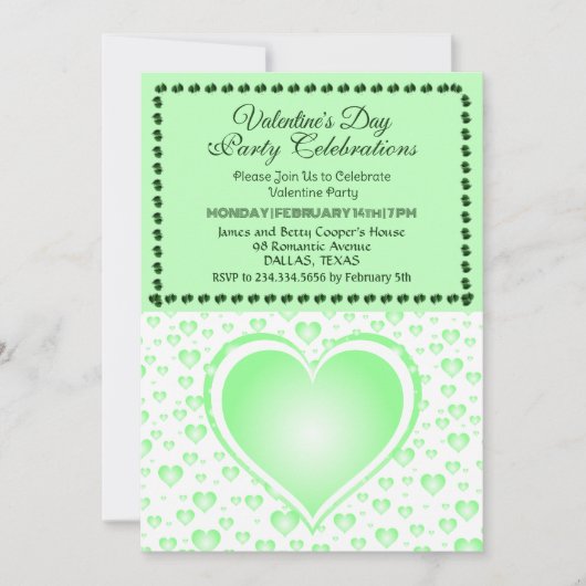 Pastel Green Raining Hearts Valentijnsdag Party Kaart (Voorkant)