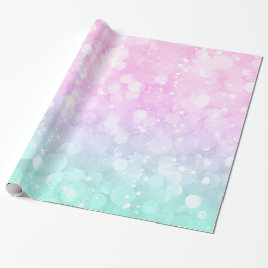 Pastel Green & Roze Glam Bokeh Glitter & Sparkles Cadeaupapier (Uitgerold)