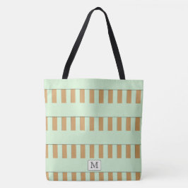 Pastel Green Stripes op elke kleur Custom monogram Tote Bag