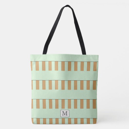 Pastel Green Stripes op elke kleur Custom monogram Tote Bag (Voorkant)