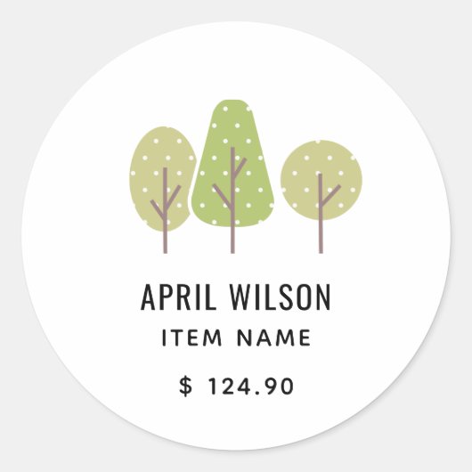 PASTEL GREEN TREE TRIO LANDSCAPAPAPIERPRIJS RONDE STICKER (Voorkant)