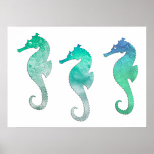 Pastel Green Waterverf Seapaarden Poster
