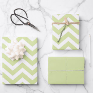 Pastel Green & White Chevron Weddendag Inpakpapier Vel