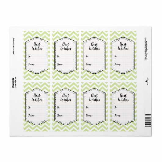 Pastel Green & White Chevron Wedding Sticker Label (Full Sheet)