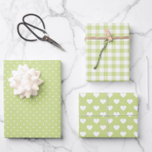 PASTEL GREEN & WHITE HEARTS POLKA DOTS CONTROLES INPAKPAPIER VEL