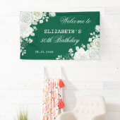 Pastel Green White Rose Bloemen Welkom Verjaardag Spandoek (Insitu)