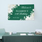 Pastel Green White Rose Bloemen Welkom Verjaardag Spandoek (Beurs)