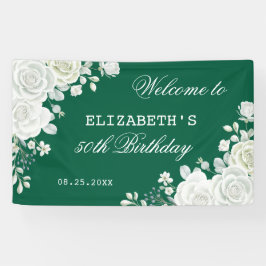 Pastel Green White Rose Bloemen Welkom Verjaardag Spandoek