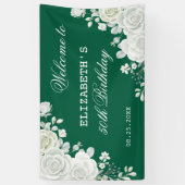 Pastel Green White Rose Bloemen Welkom Verjaardag Spandoek (Verticaal)