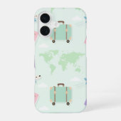 Pastel green with travel doodle iPhone Case iPhone 16 Hoesje (Achterkant)
