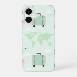Pastel green with travel doodle iPhone Case iPhone 16 Hoesje