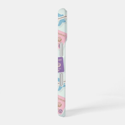 Pastel green with travel doodle iPhone Case iPhone 16 Hoesje (Rechterkant)