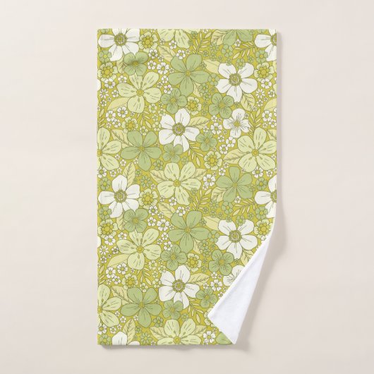 Pastel Green & Yellow Flower Pattern Bad Handdoek (Handdoek)