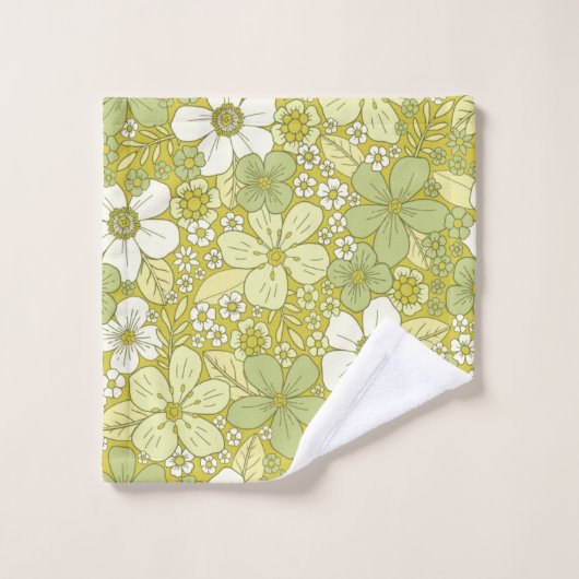 Pastel Green & Yellow Flower Pattern Bad Handdoek (Wasdoekje)