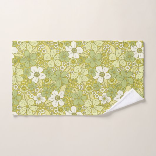 Pastel Green & Yellow Flower Pattern Bad Handdoek (Handdoek)