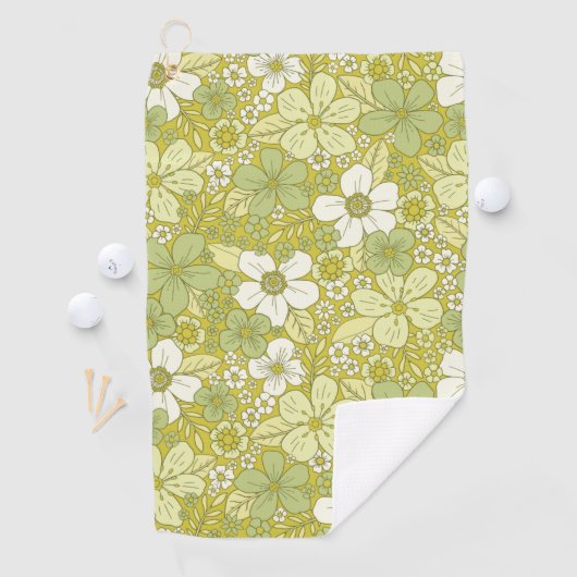 Pastel Green & Yellow Flower Pattern Golfhanddoek (Insitu)