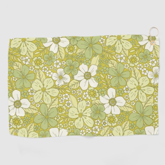 Pastel Green & Yellow Flower Pattern Golfhanddoek (Horizontaal)