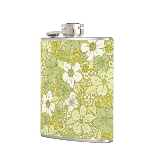 Pastel Green & Yellow Flower Pattern Heupfles (Links)