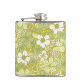 Pastel Green & Yellow Flower Pattern Heupfles (Voorkant)